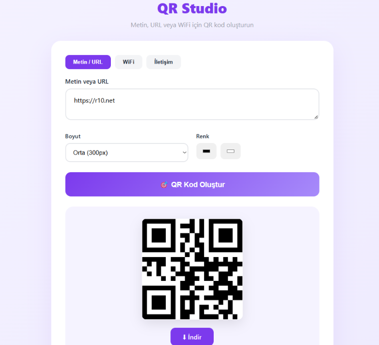 Her şeyi saniyeler içinde QR koda dönüştürün. Basit, hızlı, profesyonel.